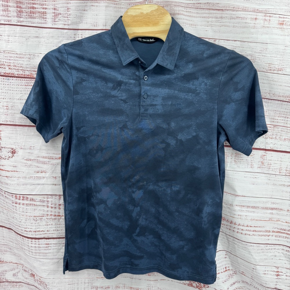 Travis Mathew Polo Shirt Mens Large Blue Camo Print Short Sleeve Golf Athletic